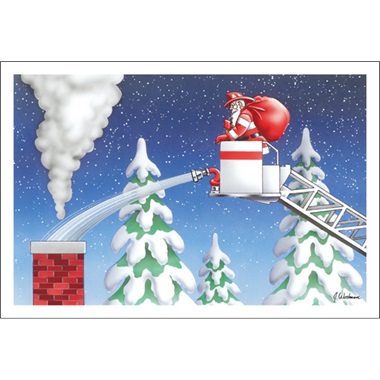 Santa Aiming Fire Hose From Ladder Truck