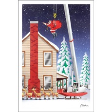 Crane Hoisting Santa On Roof