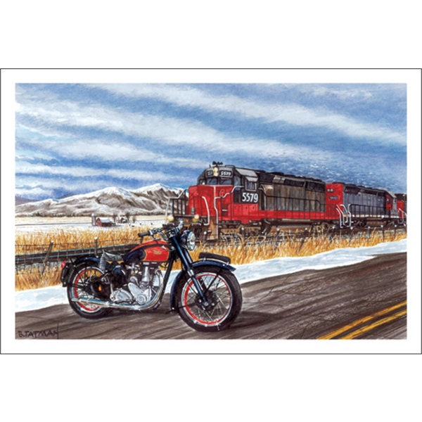 Classic Motorcycle Parked In Front Of Train