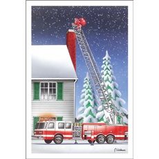 Santa Climbing Up Chimney Using Ladder Fire Truck - Paul Oxman Publishing