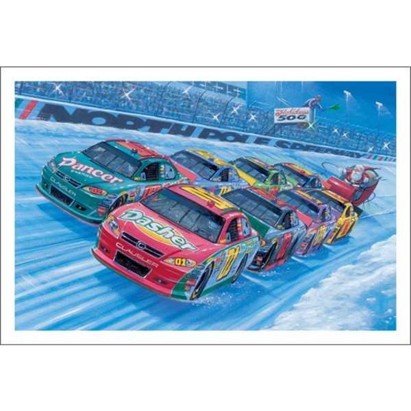 Stock Cars Pulling Santa's Sleigh At North Pole