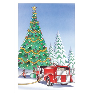 Santa Waters Christmas Tree With Fire Hose