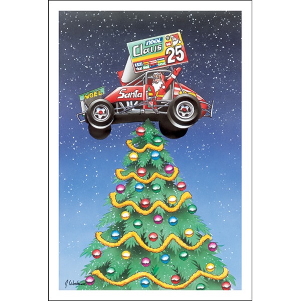 Santa In Sprint Car Tree Topper