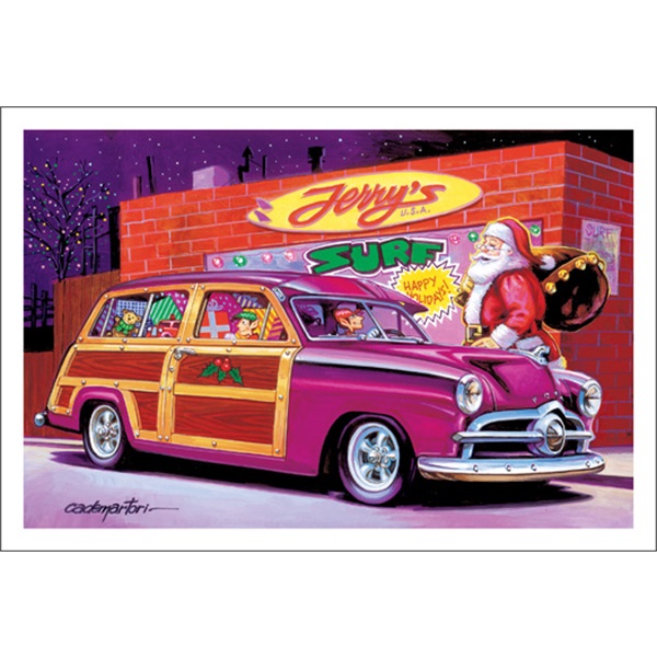 Santa Loading His Street Rod In Front Of Surf Shop