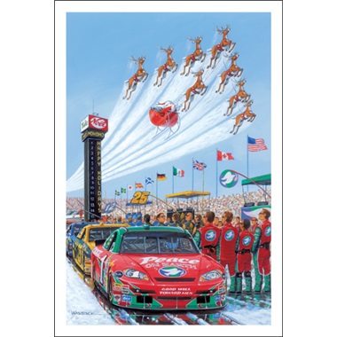 Santa Flies Above Race