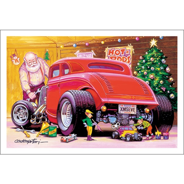 Santa Souping Up His Street Rod Coupe