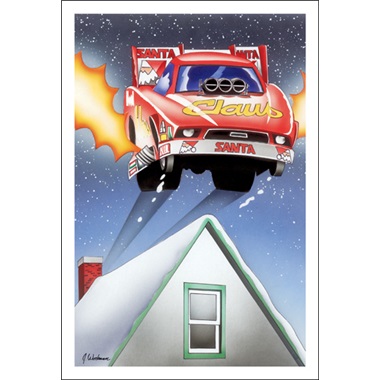 Funny Car Claus Coming Off Roof