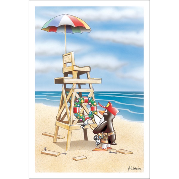 Penguin Builds Lifeguard Stand