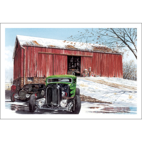 Street Rods Parked Near And Inside Barn