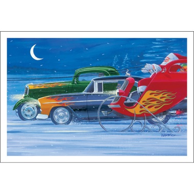 Street Rods And Sleigh Parked