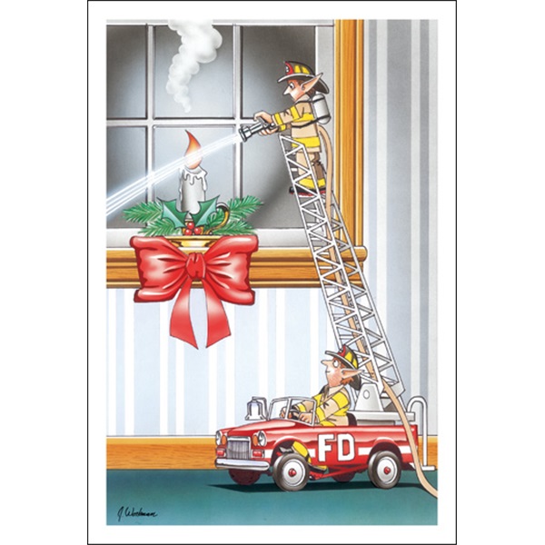 Elf Fireman Extinguishes Candle From Toy Ladder