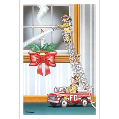 Elf Fireman Extinguishes Candle From Toy Ladder